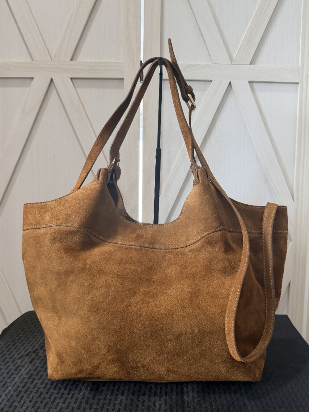 Divina Firenze Brown Suede Leather Tote Shoulder Bag Made in Italy